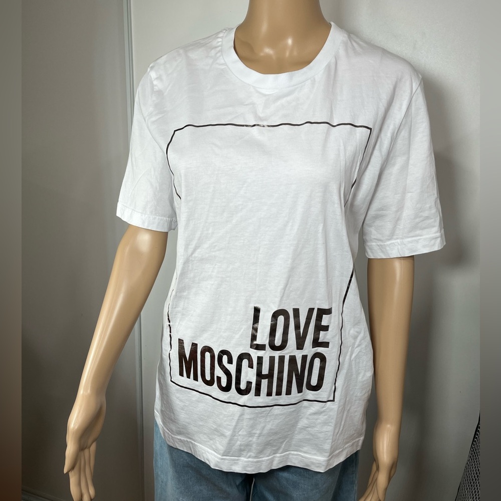 Love Moschino white T-shirt with silver logo detail men’s medium